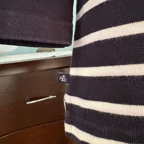 Lauren Ralph Lauren 100% Cotton Nautical Stripe Boatneck 3/4 Sleeve Shirt size L - Picture 5 of 7